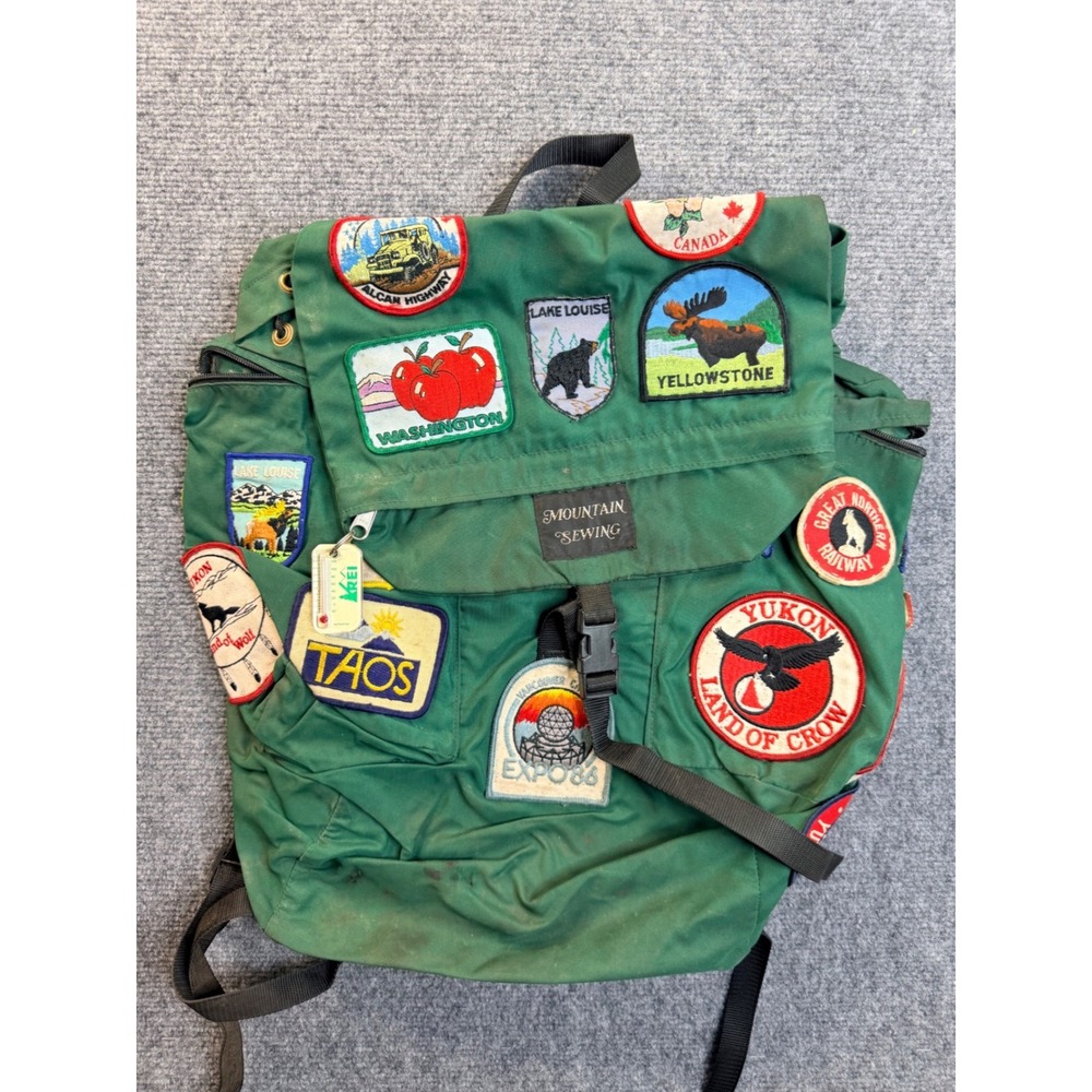 Vintage Mountain Sewing Green Patch Backpack Rucksack Yellowstone Expo 86 Hiking